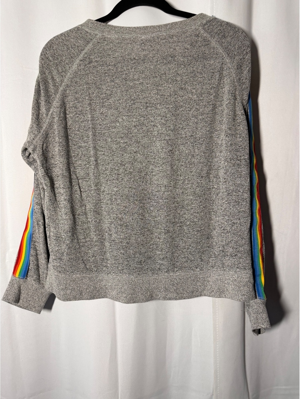 Free Press Women's Grey Sweatshirt and Shorts Lounge Set with Rainbow Stripe - Picture 6 of 7